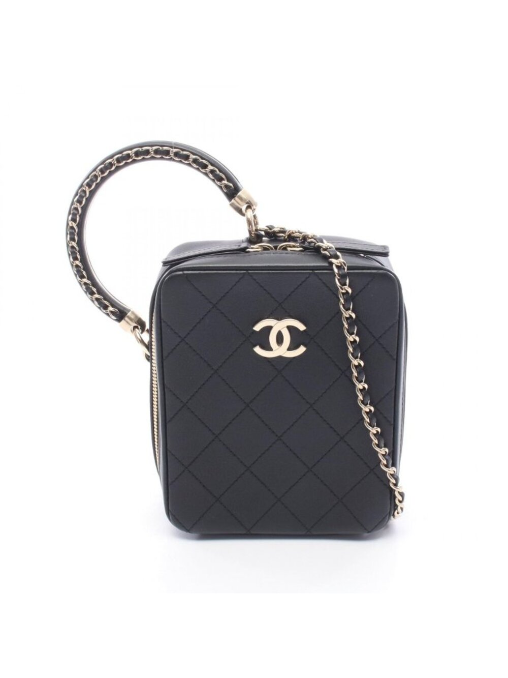 Chanel Shoulder Bag Quilted Black Leather 2-Way Chain